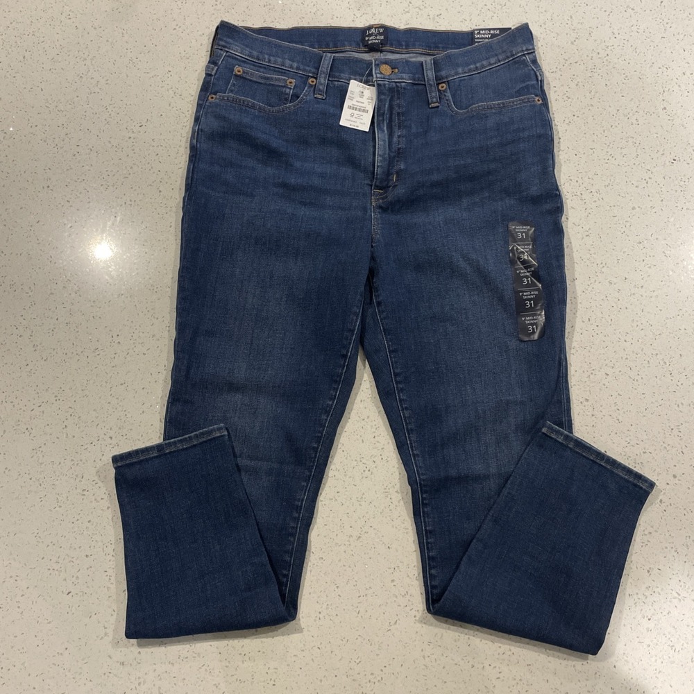 NWT J Crew Mid Rise Skinny Jeans Stretch Womens 31 Blue  MSRP $118